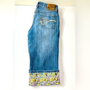Vintage Y2K Enyce Capris Medium‎ Wash Denim Graphic Print Cuffs Size 7